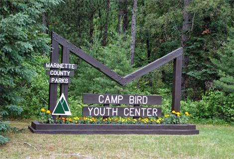 Camp Bird's welcome sign